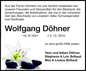Traueranzeige von Wolfgang Döhner von Echo-Zeitungen (Gesamtausgabe)