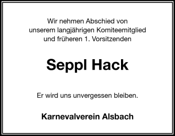 Traueranzeige von Seppl Hack von Echo-Zeitungen (Gesamtausgabe)