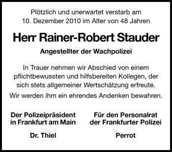 Traueranzeige von Rainer-Robert Stauder von Odenwälder Echo