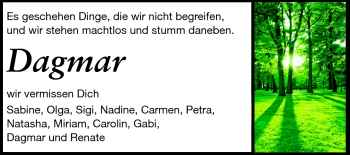 Traueranzeige von Dagmar Sybille Bischoff-Kutschera von Darmstädter Echo, Odenwälder Echo, Rüsselsheimer Echo, Groß-Gerauer-Echo, Ried Echo