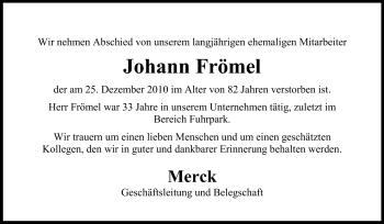 Traueranzeige von Johann Frömel von Echo-Zeitungen (Gesamtausgabe)