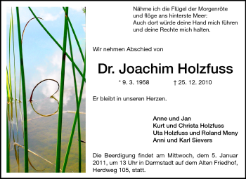 Traueranzeige von Joachim Holzfuss von Darmstädter Echo, Odenwälder Echo, Rüsselsheimer Echo, Groß-Gerauer-Echo, Ried Echo