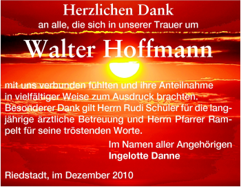 Traueranzeige von Walter Hoffmann von Rüsselsheimer Echo, Groß-Gerauer-Echo, Ried Echo