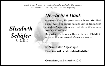 Traueranzeige von Elisabeth Schäfer von Odenwälder Echo
