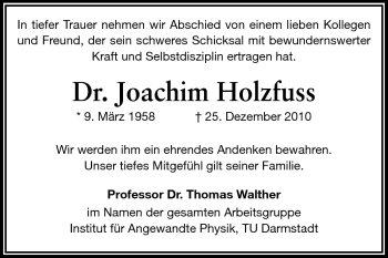 Traueranzeige von Holzfuss Joachim von Echo-Zeitungen (Gesamtausgabe)