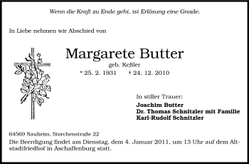 Traueranzeige von Margarete Butter von Rüsselsheimer Echo, Groß-Gerauer-Echo, Ried Echo