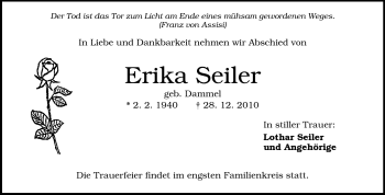 Traueranzeige von Erika Seiler von Rüsselsheimer Echo, Groß-Gerauer-Echo, Ried Echo