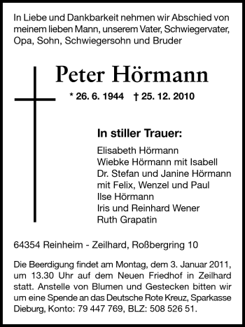 Traueranzeige von Peter Hörmann von Echo-Zeitungen (Gesamtausgabe)