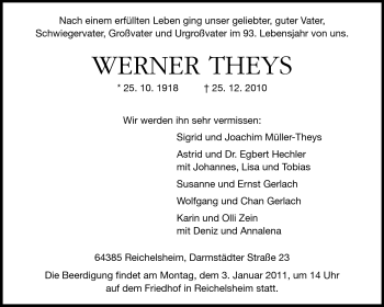 Traueranzeige von Werner Theys von Odenwälder Echo