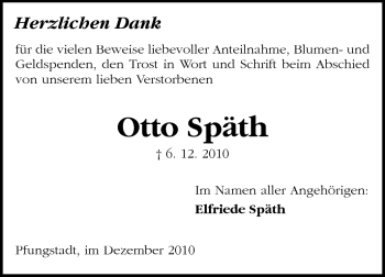 Traueranzeige von Otto Späth von Darmstädter Echo, Odenwälder Echo, Rüsselsheimer Echo, Groß-Gerauer-Echo, Ried Echo