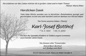 Traueranzeige von Karl-Josef Botthof von Darmstädter Echo, Odenwälder Echo, Rüsselsheimer Echo, Groß-Gerauer-Echo, Ried Echo