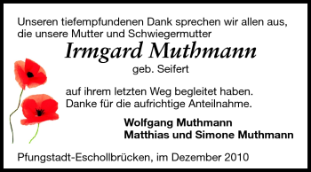 Traueranzeige von Irmgard Muthmann von Echo-Zeitungen (Gesamtausgabe)