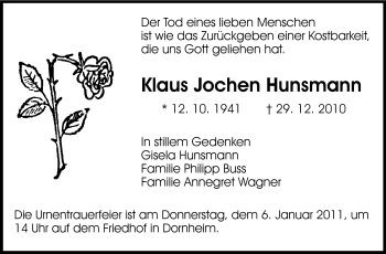 Traueranzeige von Jochen Hunsmann von Rüsselsheimer Echo, Groß-Gerauer-Echo, Ried Echo