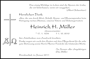 Traueranzeige von Heinrich H. Müller von Odenwälder Echo