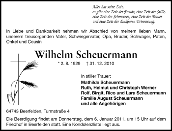 Traueranzeige von Wilhelm Scheuermann von Odenwälder Echo