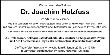 Traueranzeige von Joachim Holzfuss von Echo-Zeitungen (Gesamtausgabe)