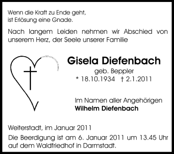 Traueranzeige von Giesela Diefenbach von Echo-Zeitungen (Gesamtausgabe)