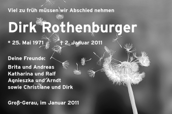Traueranzeige von Dirk Rothenburger von Rüsselsheimer Echo, Groß-Gerauer-Echo, Ried Echo