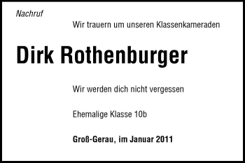 Traueranzeige von Dirk Rothenburger von Rüsselsheimer Echo, Groß-Gerauer-Echo, Ried Echo