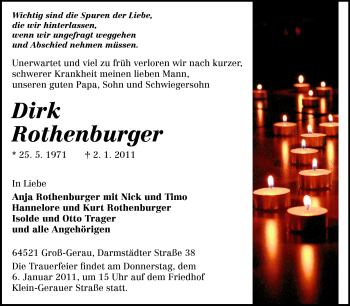 Traueranzeige von Dirk Rothenburger von Rüsselsheimer Echo, Groß-Gerauer-Echo, Ried Echo
