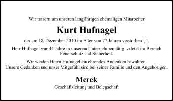 Traueranzeige von Kurt Hufnagel von Echo-Zeitungen (Gesamtausgabe)
