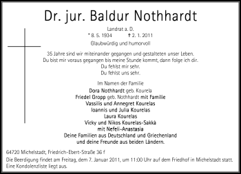 Traueranzeige von Dr. jur. Baldur Nothhardt von Odenwälder Echo