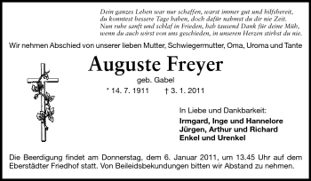 Traueranzeige von Auguste Freyer von Echo-Zeitungen (Gesamtausgabe)