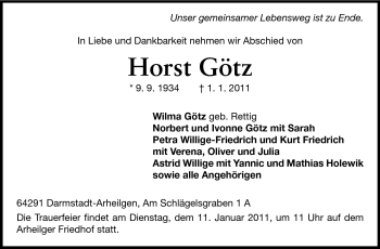 Traueranzeige von Horst Götz von Echo-Zeitungen (Gesamtausgabe)