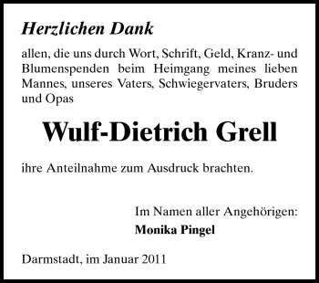 Traueranzeige von Wulf-Dietrich Grell von Darmstädter Echo, Odenwälder Echo, Rüsselsheimer Echo, Groß-Gerauer-Echo, Ried Echo