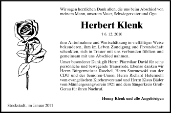 Traueranzeige von Herbert Klenk von Rüsselsheimer Echo, Groß-Gerauer-Echo, Ried Echo