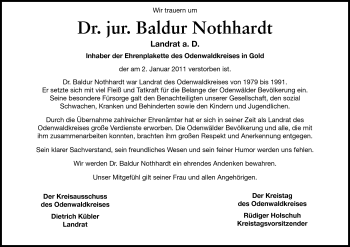 Traueranzeige von Baldur Nothardt von Odenwälder Echo