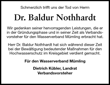 Traueranzeige von Dr. jur. Baldur Nothhardt von Odenwälder Echo