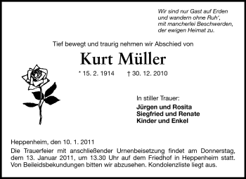 Traueranzeige von Kurt Müller von Starkenburger Echo