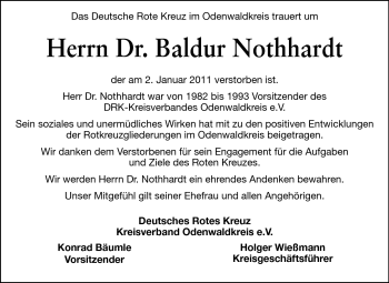 Traueranzeige von Dr. jur. Baldur Nothhardt von Odenwälder Echo