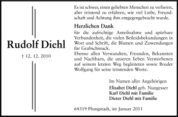 Traueranzeige von Rudolf Diehl von Echo-Zeitungen (Gesamtausgabe)