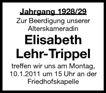 Traueranzeige von Elisabeth Lehr-Trippel von Starkenburger Echo