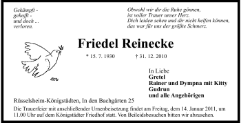 Traueranzeige von Friedel Reinecke von Rüsselsheimer Echo, Groß-Gerauer-Echo, Ried Echo