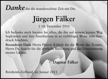 Traueranzeige von Jürgen Fälker von Echo-Zeitungen (Gesamtausgabe)