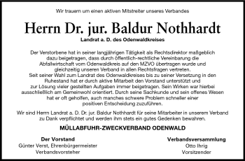 Traueranzeige von Dr. jur. Baldur Nothhardt von Odenwälder Echo