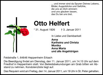 Traueranzeige von Otto Helfert  von Starkenburger Echo