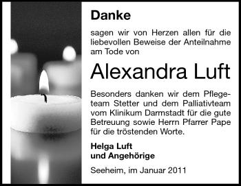 Traueranzeige von Alexandra Luft von Echo-Zeitungen (Gesamtausgabe)