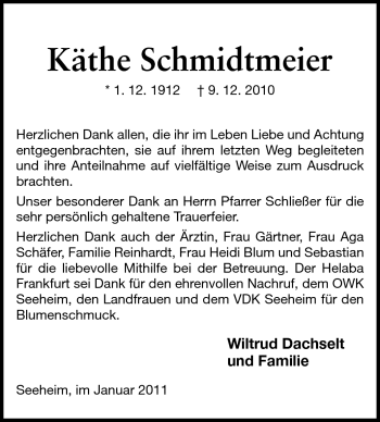 Traueranzeige von Käthe Schmidtmeier von Echo-Zeitungen (Gesamtausgabe)