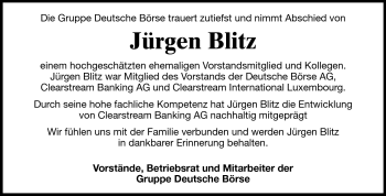Traueranzeige von Jürgen Blitz von Echo-Zeitungen (Gesamtausgabe)