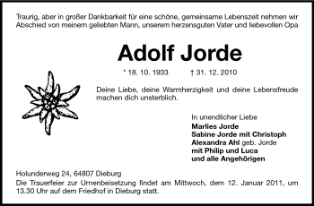 Traueranzeige von Adolf Jorde von Echo-Zeitungen (Gesamtausgabe)
