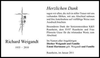 Traueranzeige von Richard Weigandt von Rüsselsheimer Echo, Groß-Gerauer-Echo, Ried Echo