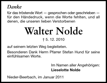 Traueranzeige von Walter Nolde von Echo-Zeitungen (Gesamtausgabe)