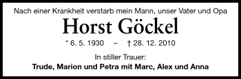 Traueranzeige von Horst Göckel von Echo-Zeitungen (Gesamtausgabe)