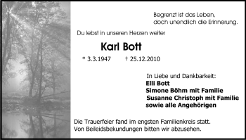 Traueranzeige von Karl Bott von Echo-Zeitungen (Gesamtausgabe)