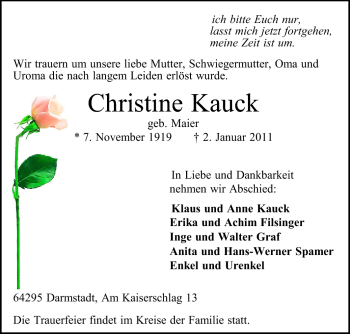 Traueranzeige von Christine Kauck von Echo-Zeitungen (Gesamtausgabe)