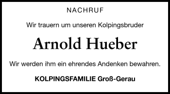 Traueranzeige von Arnold Hueber von Rüsselsheimer Echo, Groß-Gerauer-Echo, Ried Echo